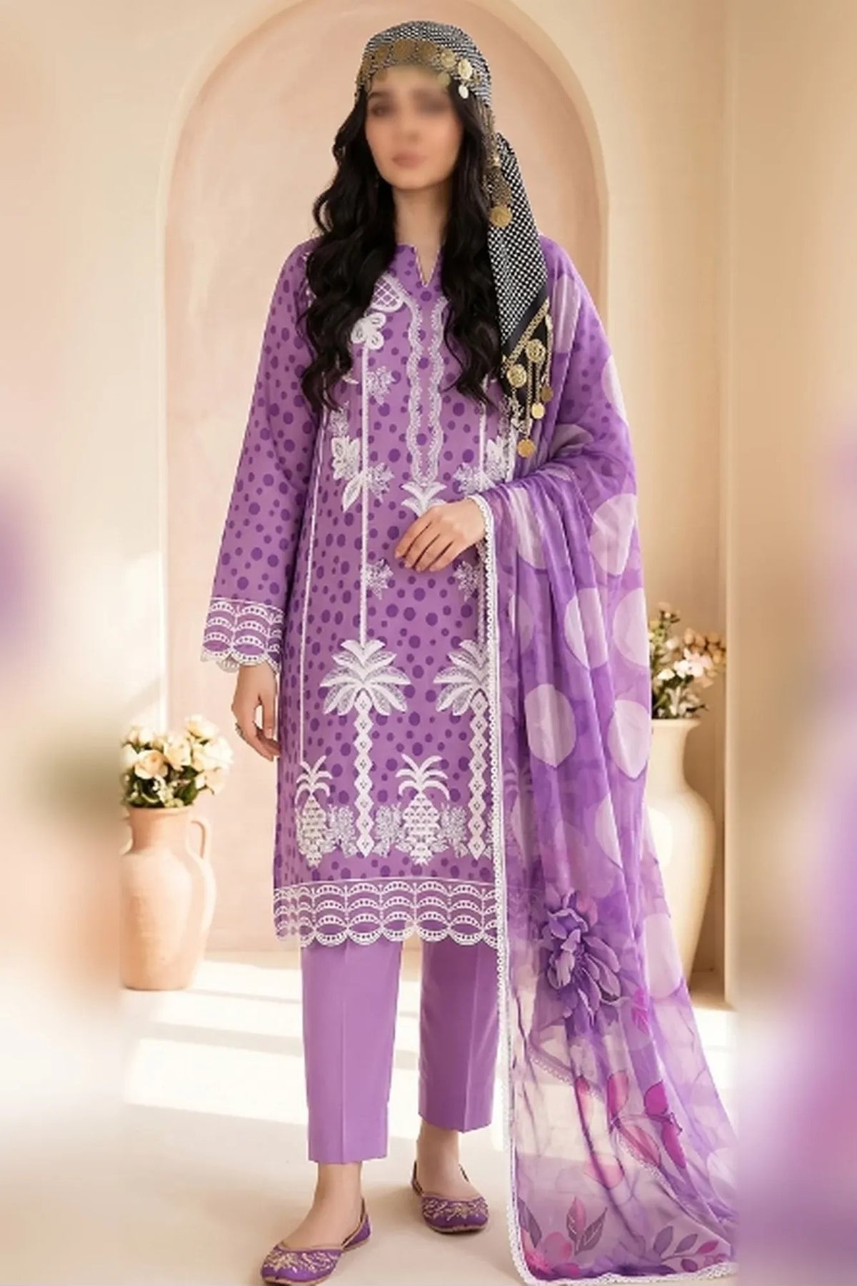 Gul Ahmed embroidered printed unstitched 3 piece suit with bamber dupatta and comfort dyed trouser