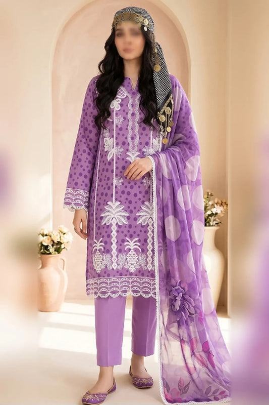 Gul Ahmed embroidered printed unstitched 3 piece suit with bamber dupatta and comfort dyed trouser