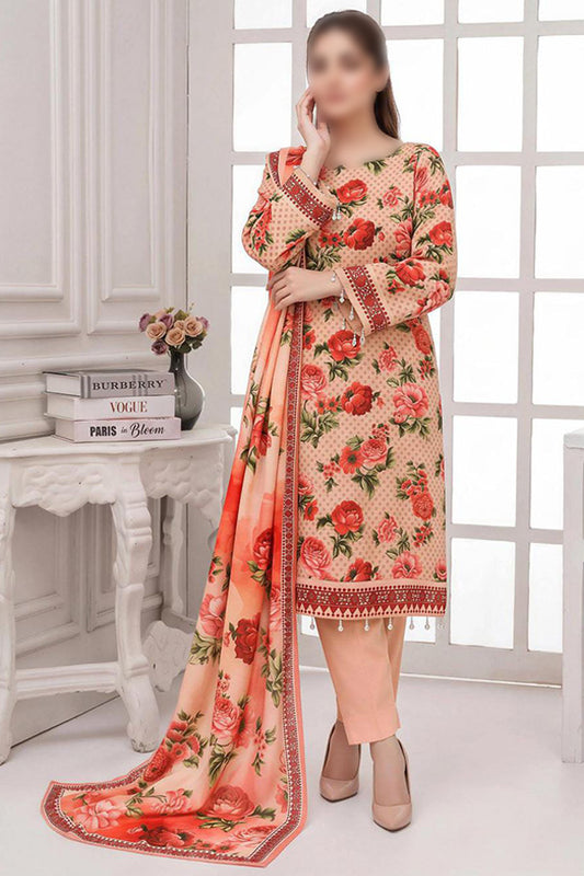 MASHAIM 3 piece unstitched printed Khaddar suit with digital printed Khaddar shirt and shawl