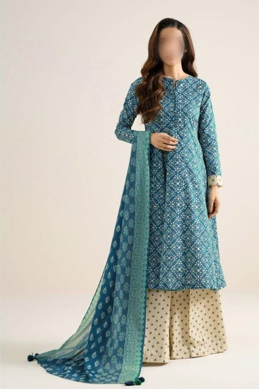 SAPPHIRE 3 Piece Printed Khaddar Suit for Women with Printed Khaddar Dupatta