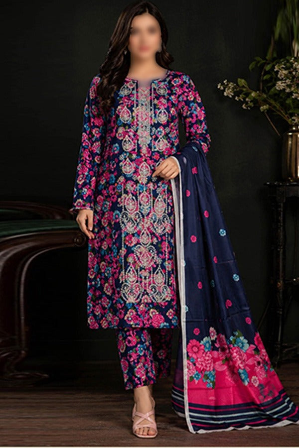 SAPPHIRE Embroidered Printed Linen 3 Piece Unstitched Suit for Women