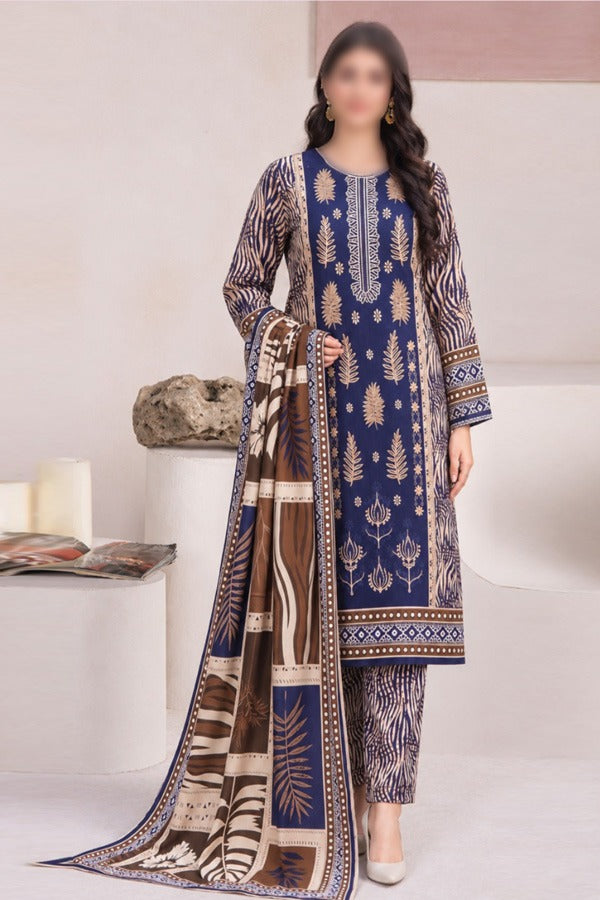 BONANZA SATRANGI embroidered printed linen 3 piece unstitched suit for women