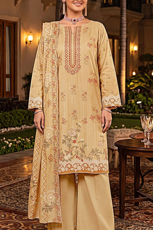 Saya zari dhanak digital print embroidered unstitched 3 piece suit with embroidered dupatta and comfort dyed trouser