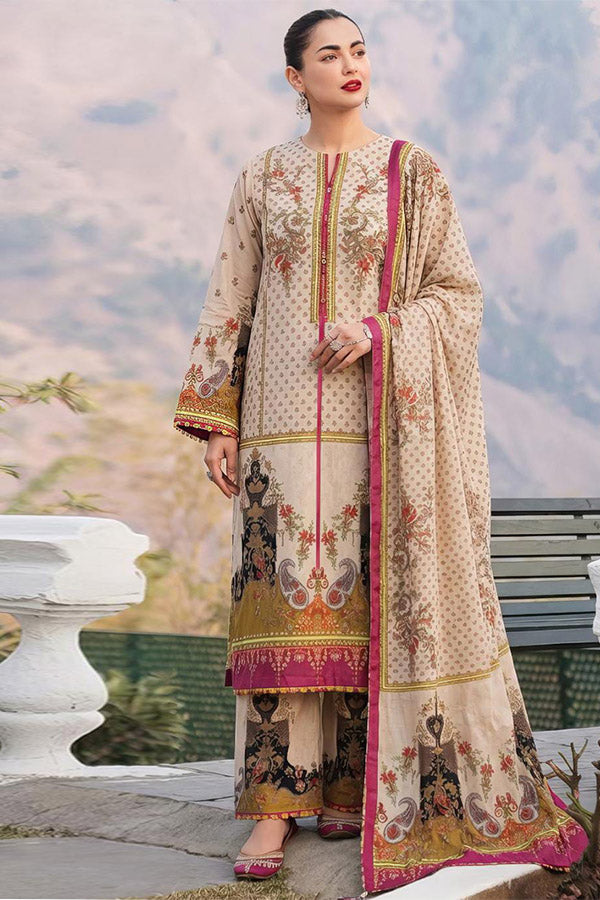 Sapphire 3 piece printed silk suit with Shamoze Silk shirt, Silk dupatta and trouser