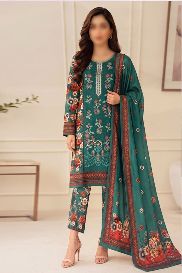 BONANZA SATRANGI embroidered printed linen 3 piece unstitched suit for women