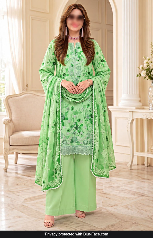 KHAADI 3 Piece Embroidered Viscose Suit for Women with Crinkle Digital Print Dupatta