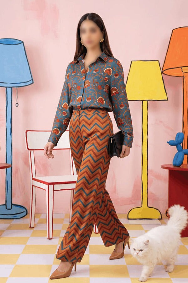 ZESH Digital Printed Silk 2 Piece Unstitched Suit for Women