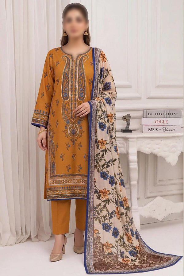 MASHAIM 3 piece unstitched printed Khaddar suit with digital printed Khaddar shirt and shawl