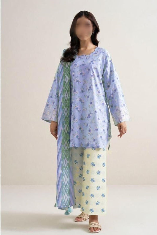 SAPPHIRE 3 Piece Printed Khaddar Suit for Women with Printed Khaddar Dupatta