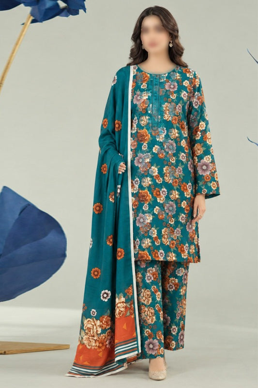 BONANZA SATRANGI embroidered printed linen 3 piece unstitched suit for women
