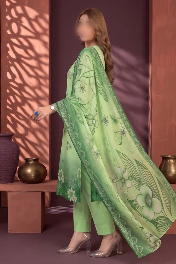 REEF floral printed Slub Linen 3 piece unstitched suit with dupatta and trouser