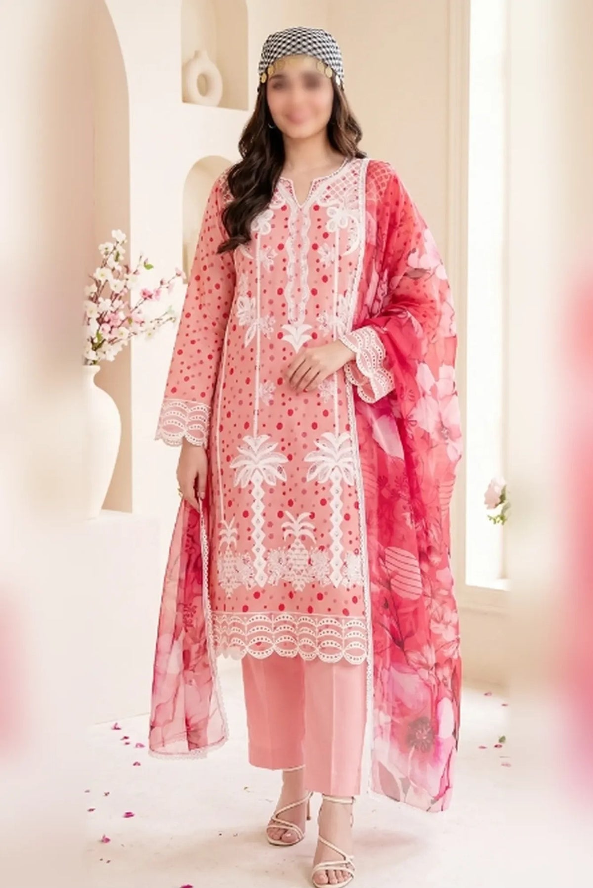 Gul Ahmed embroidered printed unstitched 3 piece suit with bamber dupatta and comfort dyed trouser