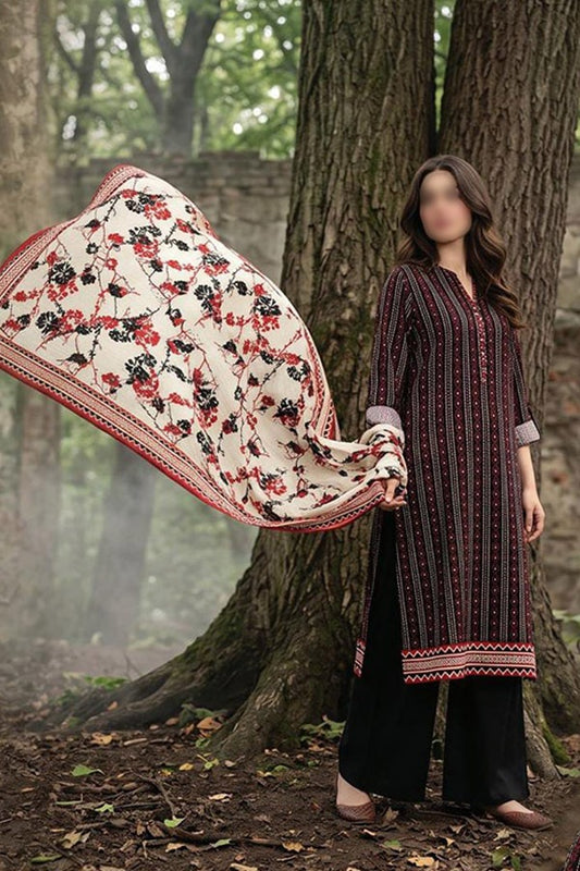 ZESH printed khaddar 3 piece unstitched suit for women