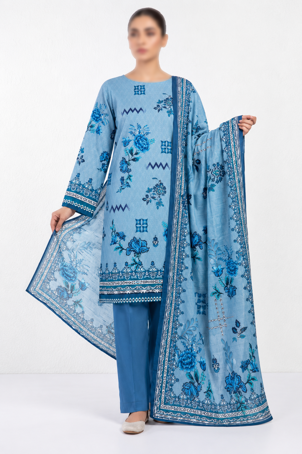 SAPPHIRE Dastoor-010 3 piece unstitched Karandi suit with printed shirt and dupatta