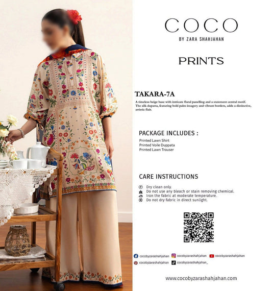 COCO Unstitched Printed Lawn 3pc Suit