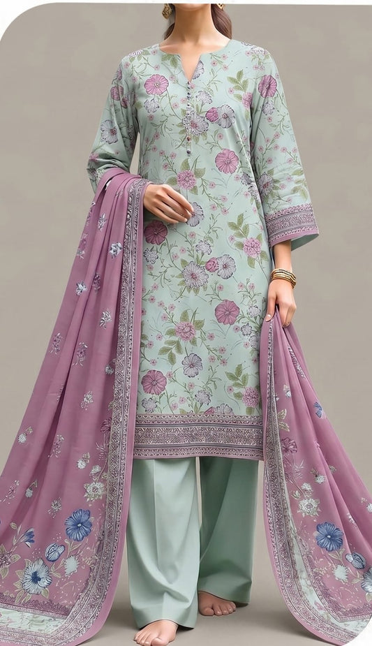 SAYA Unstitched Printed Lawn 3pc Suit