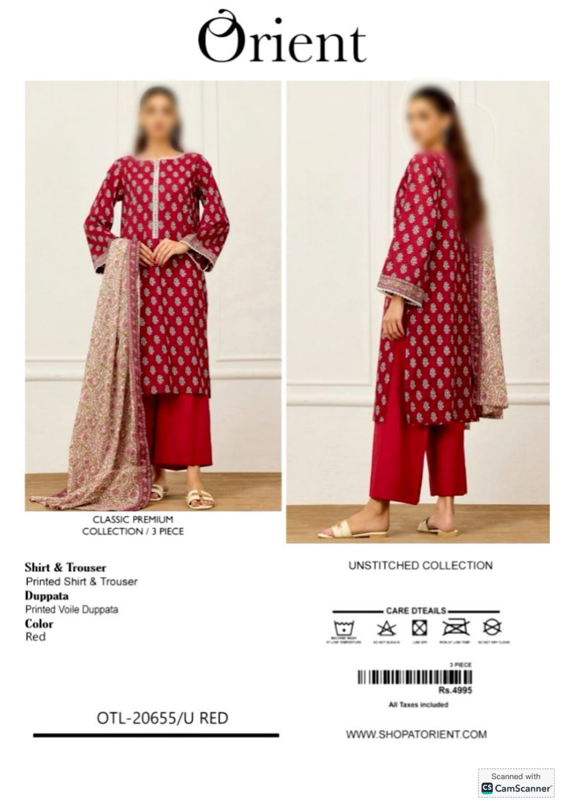 Orient Unstitched Printed Lawn 3pc Suit