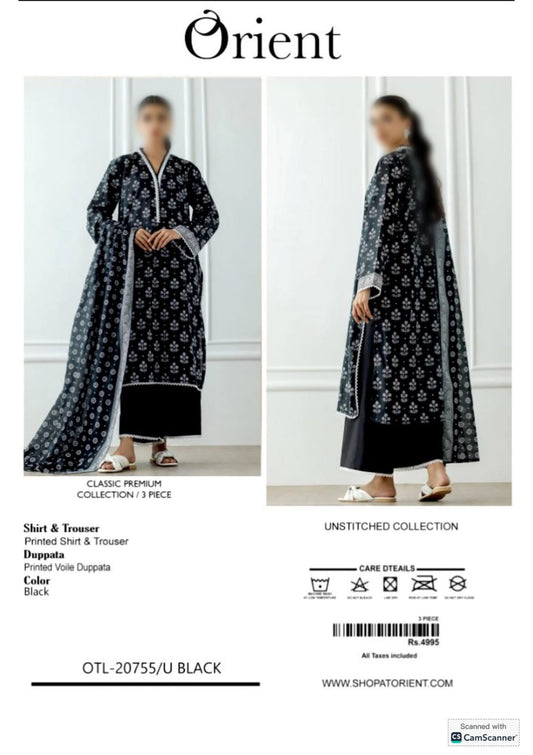 Orient Unstitched Printed Lawn 3pc Suit