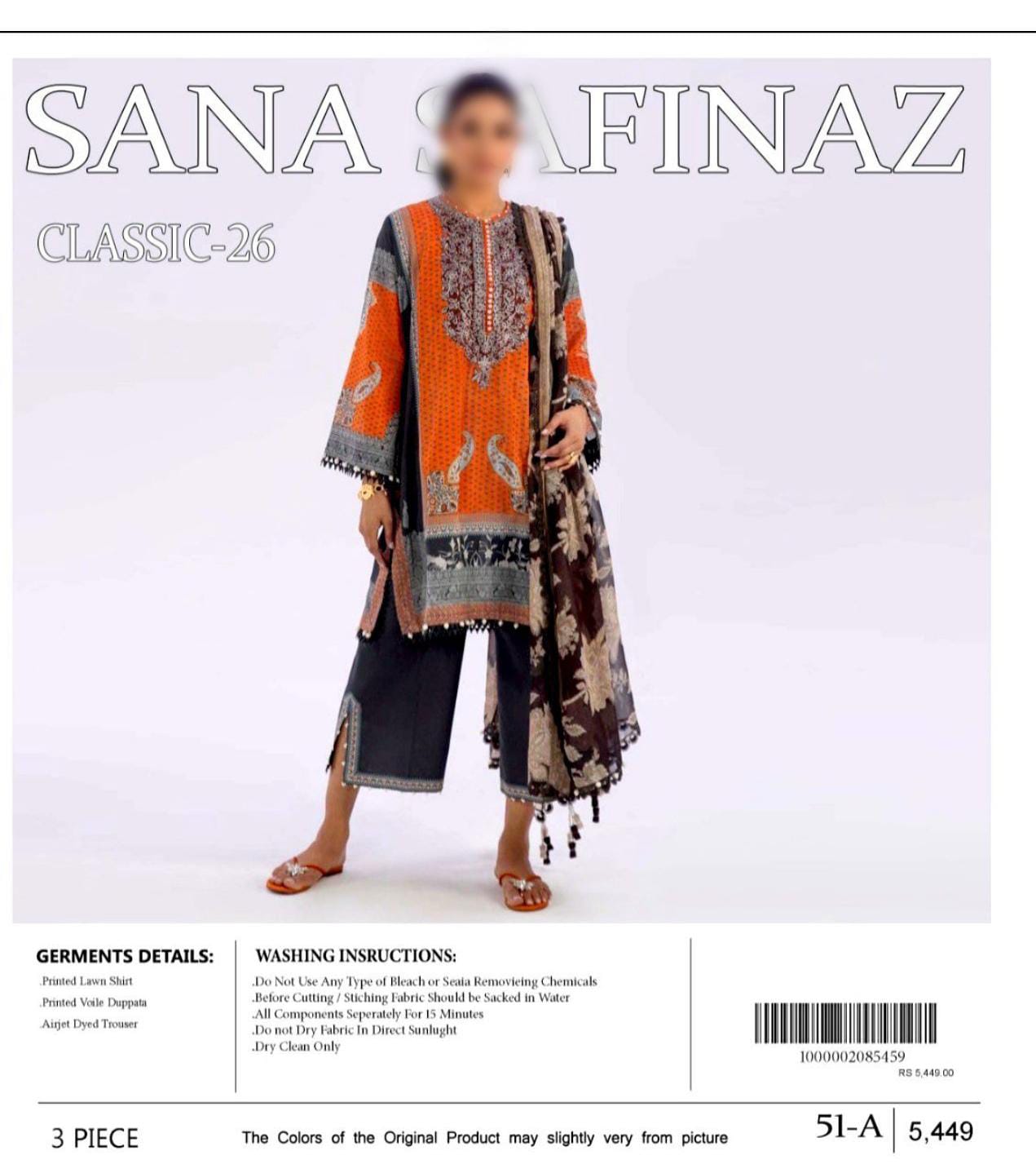 Sana Safinaz Unstitched Printed Lawn 3pc Suit