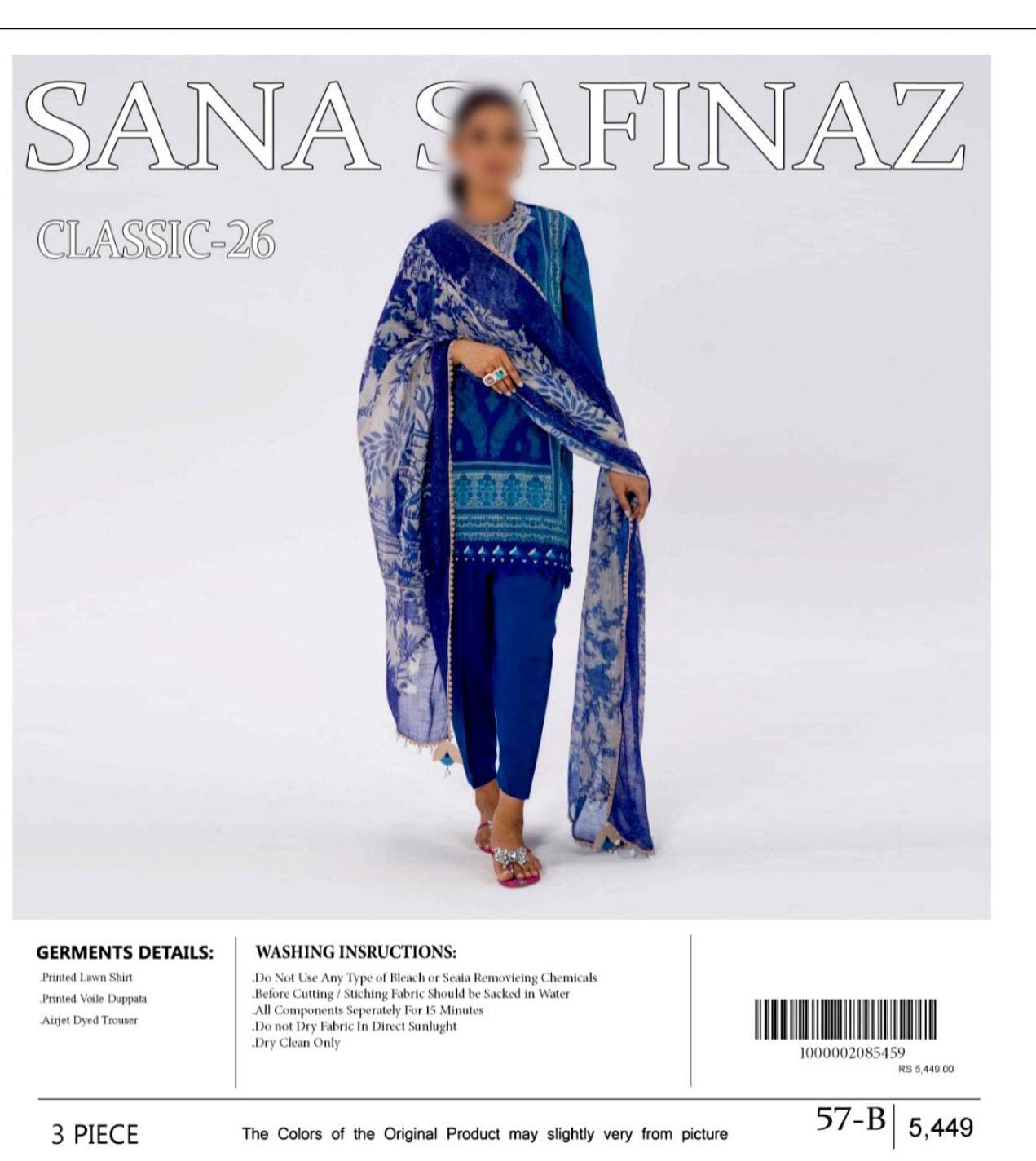 Sana Safinaz Unstitched Printed Lawn 3pc Suit