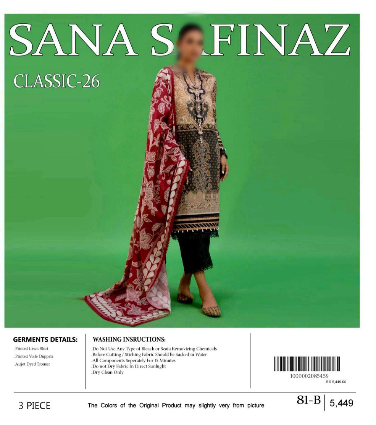 Sana Safinaz Unstitched Printed Lawn 3pc Suit