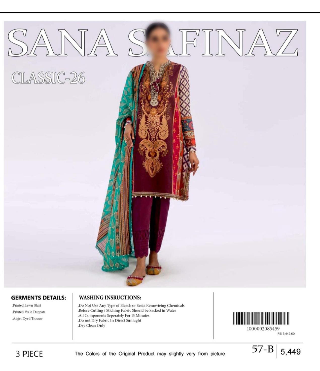 Sana Safinaz Unstitched Printed Lawn 3pc Suit