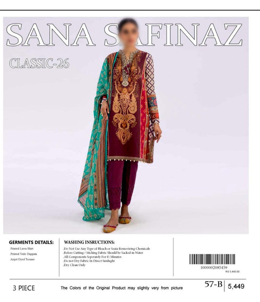 Sana Safinaz Unstitched Printed Lawn 3pc Suit