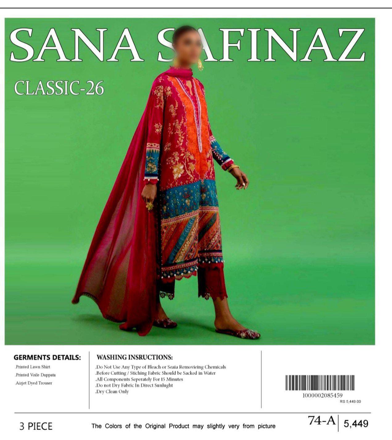 Sana Safinaz Unstitched Printed Lawn 3pc Suit