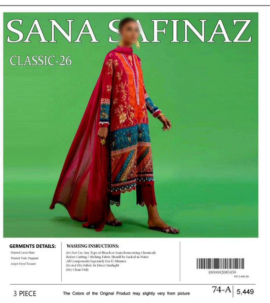 Sana Safinaz Unstitched Printed Lawn 3pc Suit