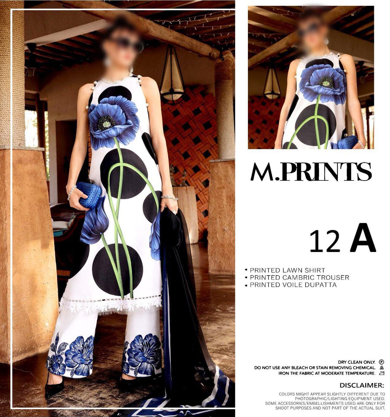 M.PRINTS Unstitched Printed Lawn 3pc Suit