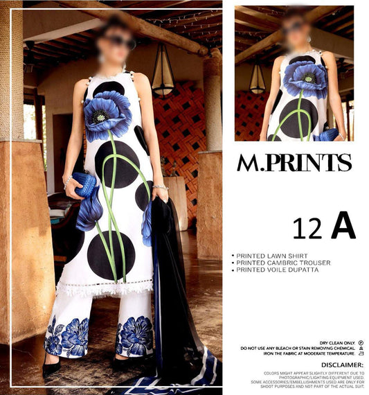 M.PRINTS Unstitched Printed Lawn 3pc Suit
