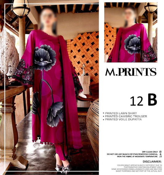 M.PRINTS Unstitched Printed Lawn 3pc Suit