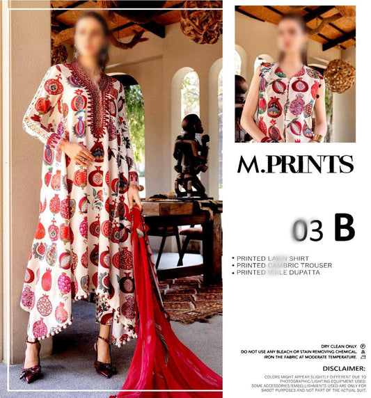 M.PRINTS Unstitched Printed Lawn 3pc Suit