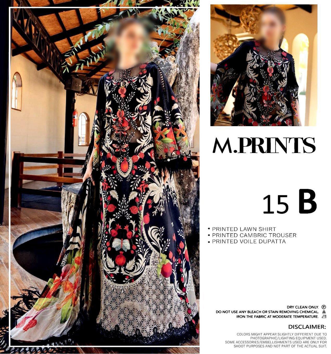 M.PRINTS Unstitched Printed Lawn 3pc Suit