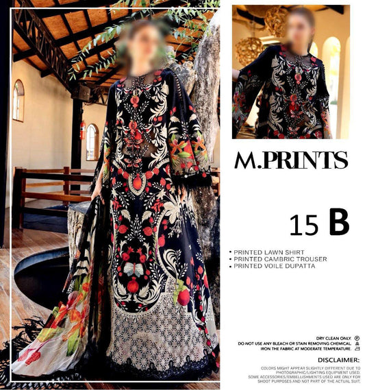M.PRINTS Unstitched Printed Lawn 3pc Suit