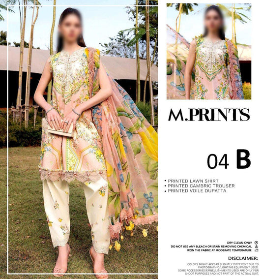 M.PRINTS Unstitched Printed Lawn 3pc Suit