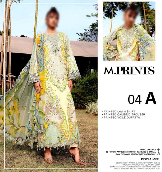 M.PRINTS Unstitched Printed Lawn 3pc Suit