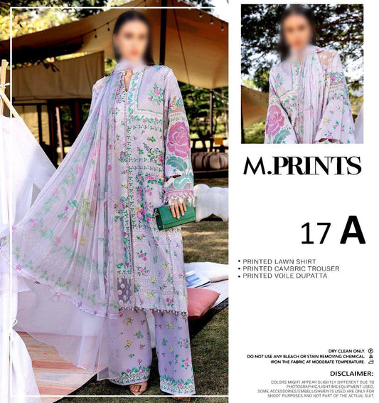 M.PRINTS Unstitched Printed Lawn 3pc Suit