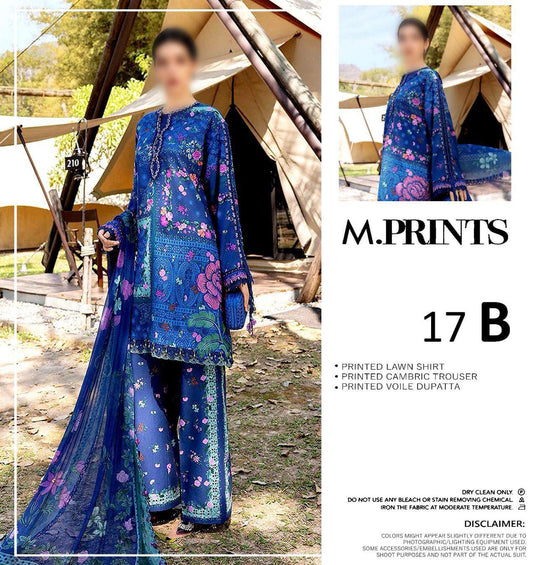 M.PRINTS Unstitched Printed Lawn 3pc Suit