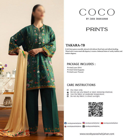 COCO Unstitched Printed Lawn 3pc Suit