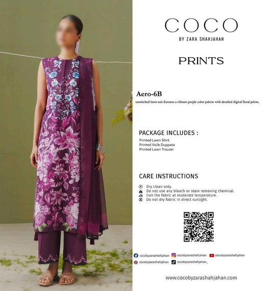 COCO Unstitched Printed Lawn 3pc Suit