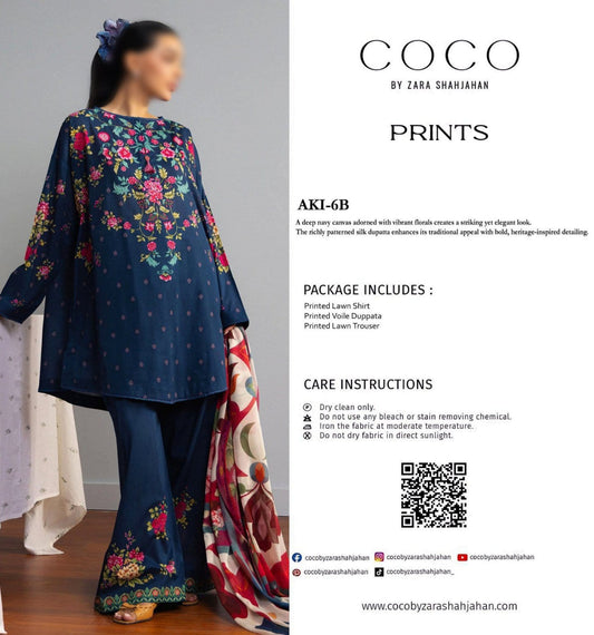 COCO Unstitched Printed Lawn 3pc Suit
