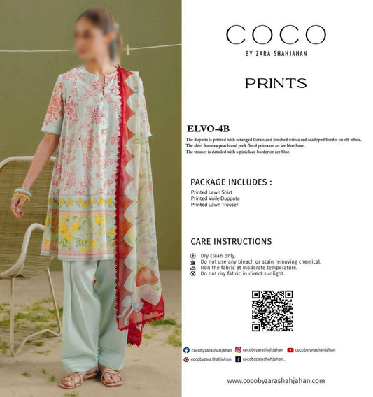 COCO Unstitched Printed Lawn 3pc Suit