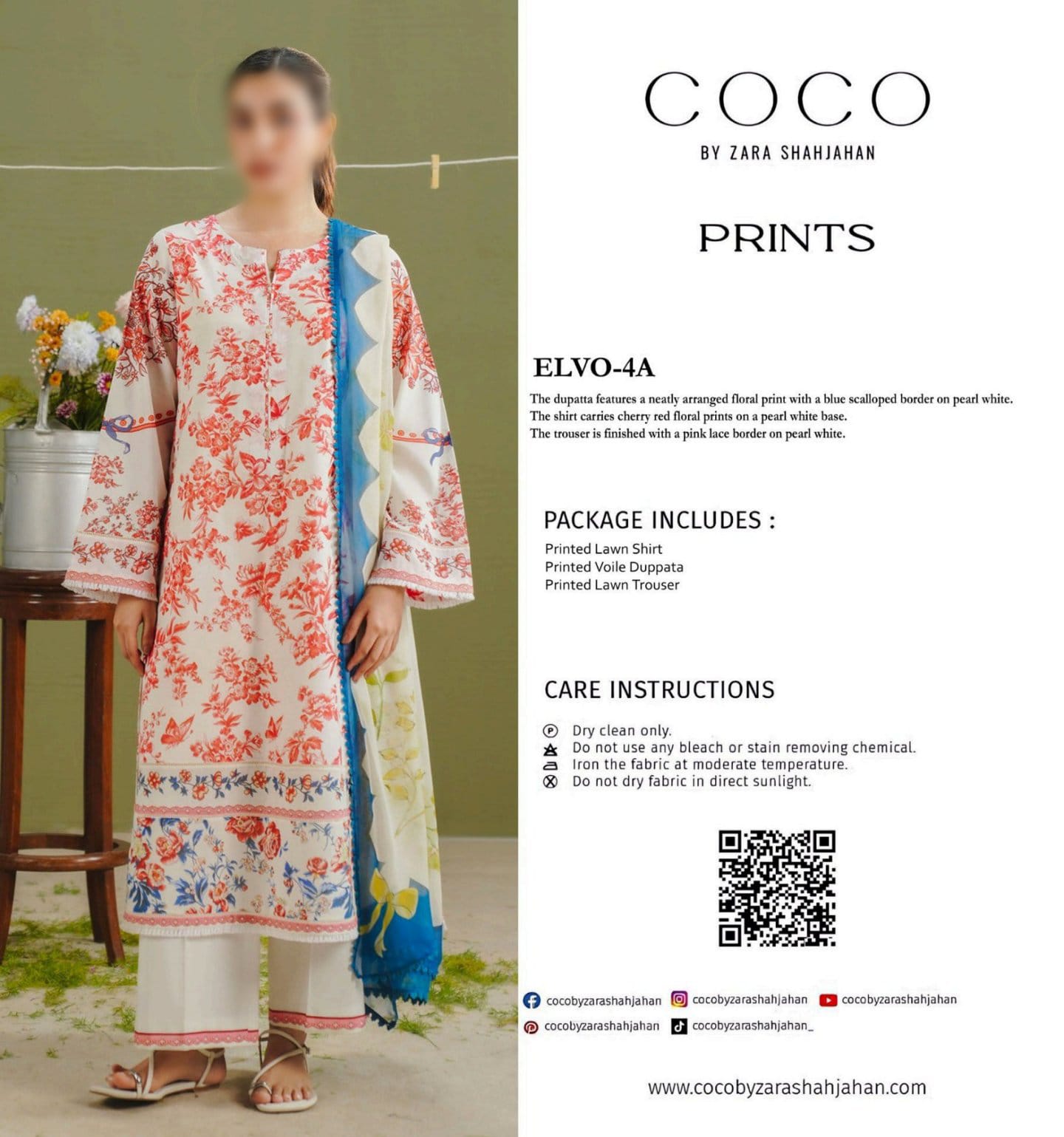 COCO Unstitched Printed Lawn 3pc Suit