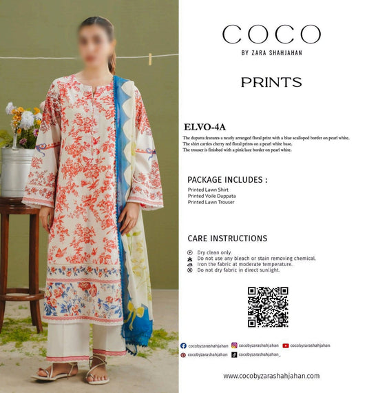 COCO Unstitched Printed Lawn 3pc Suit