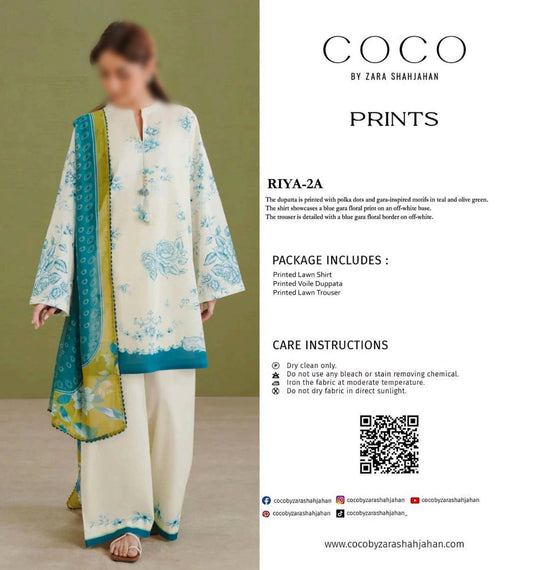 COCO Unstitched Printed Lawn 3pc Suit