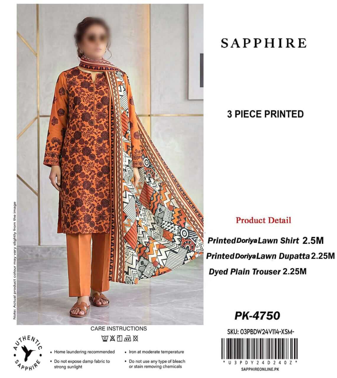 Sapphire Unstitched Printed Lawn 3pc Suit