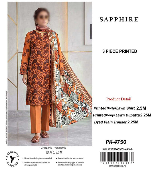 Sapphire Unstitched Printed Lawn 3pc Suit
