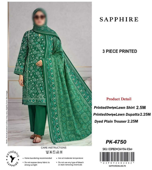 Sapphire Unstitched Printed Lawn 3pc Suit