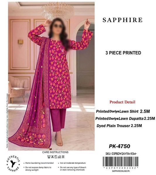 Sapphire Unstitched Printed Lawn 3pc Suit